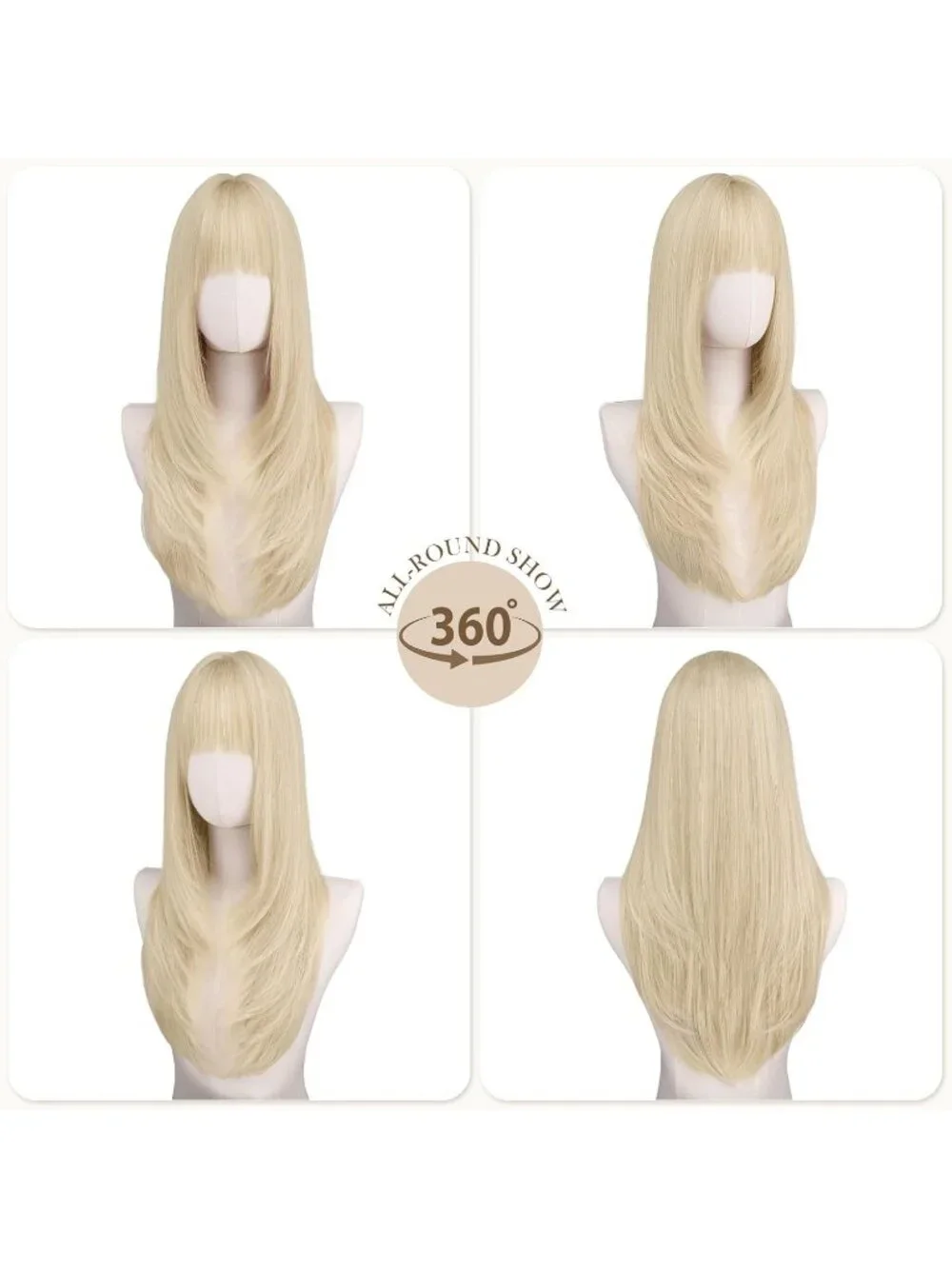 Women's Light Blonde 24 Inch Natural Synthetic Long Straight Sleek Layered Wigs